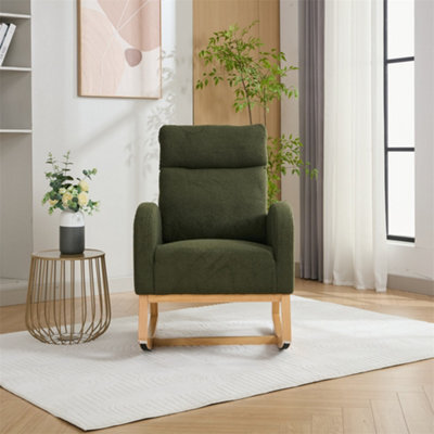 Abrihome Mid Century Modern Teddy Fabric Upholstered Rocking Chair Padded Seat For Living Room Bedroom, Green - image 1