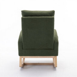 Abrihome Mid Century Modern Teddy Fabric Upholstered Rocking Chair Padded Seat For Living Room Bedroom, Green - thumbnail 7