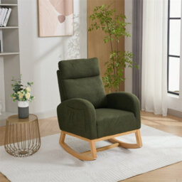 Abrihome Mid Century Modern Teddy Fabric Upholstered Rocking Chair Padded Seat For Living Room Bedroom, Green - thumbnail 3