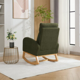 Abrihome Mid Century Modern Teddy Fabric Upholstered Rocking Chair Padded Seat For Living Room Bedroom, Green - thumbnail 5