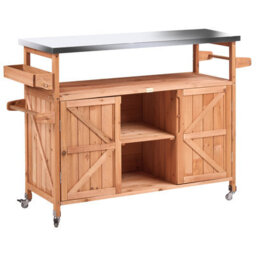 Beliani Outdoor Kitchen Island Scanno Light Brown Fir Wood - thumbnail 1