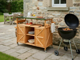 Beliani Outdoor Kitchen Island Scanno Light Brown Fir Wood - thumbnail 2