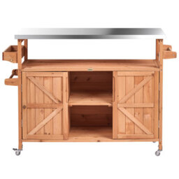 Beliani Outdoor Kitchen Island Scanno Light Brown Fir Wood - thumbnail 7