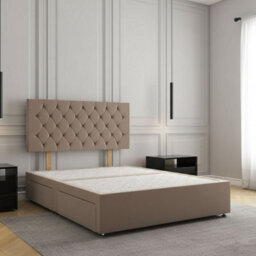 REGIONAL FURNISHINGS Mink Plush Velvet Divan Bed Set Upholstered With 24Inch Headboard & 4 Drawers No Mattress In 3Ft 4Ft 4Ft6 5Ft 6Ft Sizes - thumbnail 1