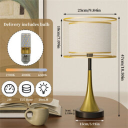 Vrygle Mid-Century Nightstand Table Lamp 3-Way Bedroom Bedside Lamps With Plug For Desk Dorm, Office - thumbnail 2