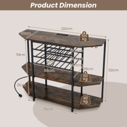Costway Wine Bar Cabinet 3 Tier Industrial Wine Rack With Storage Shelves Glass Holder - thumbnail 2
