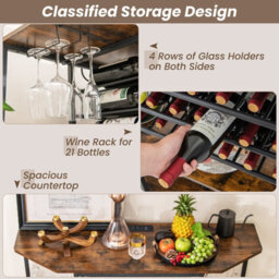 Costway Wine Bar Cabinet 3 Tier Industrial Wine Rack With Storage Shelves Glass Holder - thumbnail 6