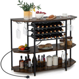 Costway Wine Bar Cabinet 3 Tier Industrial Wine Rack With Storage Shelves Glass Holder - thumbnail 1
