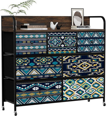 Comhoma Chest Of Drawers, Bedroom With 7 Drawers, Fabric Dressers With Flower Printing, Closet Storage Drawer, Wood Top, Bohemia - image 1