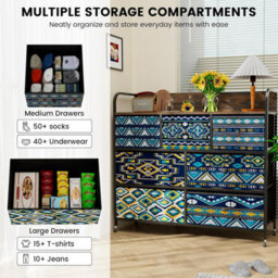 Comhoma Chest Of Drawers, Bedroom With 7 Drawers, Fabric Dressers With Flower Printing, Closet Storage Drawer, Wood Top, Bohemia - thumbnail 6