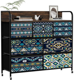 Comhoma Chest Of Drawers, Bedroom With 7 Drawers, Fabric Dressers With Flower Printing, Closet Storage Drawer, Wood Top, Bohemia - thumbnail 1