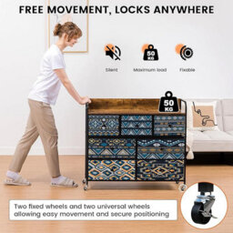 Comhoma Chest Of Drawers, Bedroom With 7 Drawers, Fabric Dressers With Flower Printing, Closet Storage Drawer, Wood Top, Bohemia - thumbnail 4