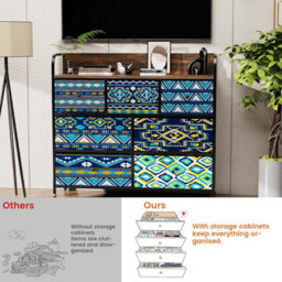 Comhoma Chest Of Drawers, Bedroom With 7 Drawers, Fabric Dressers With Flower Printing, Closet Storage Drawer, Wood Top, Bohemia - thumbnail 7