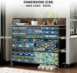 Comhoma Chest Of Drawers, Bedroom With 7 Drawers, Fabric Dressers With Flower Printing, Closet Storage Drawer, Wood Top, Bohemia - thumbnail 2