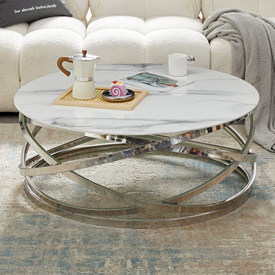 Furniture in Fashion Enrico Round Glass Coffee Table In Diva Marble Effect - image 1