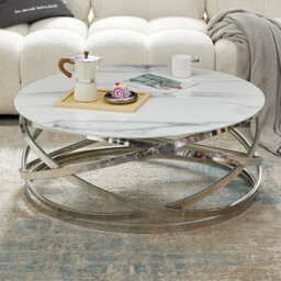Furniture in Fashion Enrico Round Glass Coffee Table In Diva Marble Effect