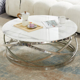 Furniture in Fashion Enrico Round Glass Coffee Table In Diva Marble Effect - thumbnail 2