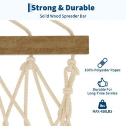 Hammock Bed 350Cm Wooden Spreader Bars Net Padded Mat Blue - thumbnail 3