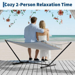 Hammock Bed 350Cm Wooden Spreader Bars Net Padded Mat Blue - thumbnail 4