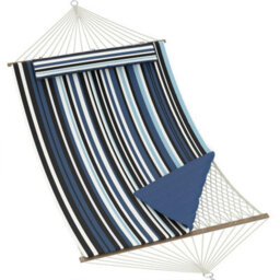 Hammock Bed 350Cm Wooden Spreader Bars Net Padded Mat Blue