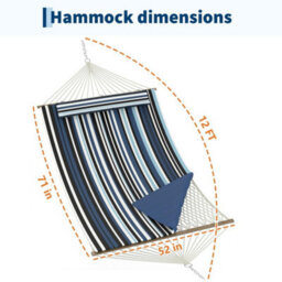 Hammock Bed 350Cm Wooden Spreader Bars Net Padded Mat Blue - thumbnail 8