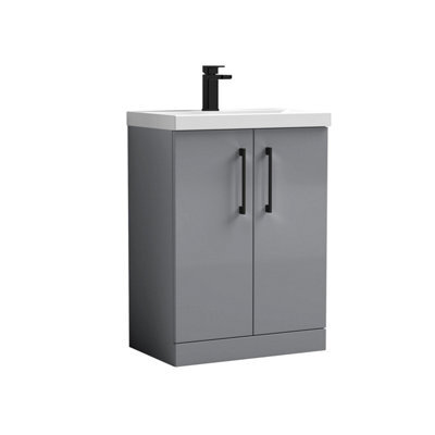 Balterley Bramshall Modern Bathroom 2 Soft Close Door & Mid-Edge Vanity Unit Basin, Satin Grey, 600mm - image 1