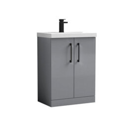 Balterley Bramshall Modern Bathroom 2 Soft Close Door & Mid-Edge Vanity Unit Basin, Satin Grey, 600mm - thumbnail 1