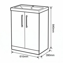Balterley Bramshall Modern Bathroom 2 Soft Close Door & Mid-Edge Vanity Unit Basin, Satin Grey, 600mm - thumbnail 5
