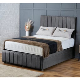 Bsspoke Panel Ottoman Divan Bed End Lift Up Storage Base Steel Plush With Mattress & 54Inch Headboard & Footboard All Sizes