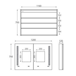 Homestylestore 1200 X 750mm Cool White Led Wall Mounted Mirrored Door Bathroom Cabinet - thumbnail 2