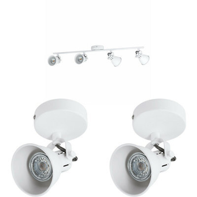 Modern Quad Ceiling Spot Light With 2 Matching Wall Lights - Adjustable Matt White Finish - image 1