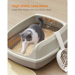 High Sided Open Top Cat Litter Box, Xl Litter Tray With Scoop For Kittens And Adult Cats, Cappuccino Beige - thumbnail 3