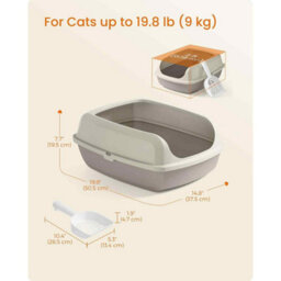 High Sided Open Top Cat Litter Box, Xl Litter Tray With Scoop For Kittens And Adult Cats, Cappuccino Beige - thumbnail 2