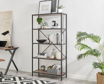 Furniturebox Ashton Black Metal Box Shelf Unit With 5 Scratch Resistant Wood Effect Melamine Shelves Supporting 10Kg Each - image 1