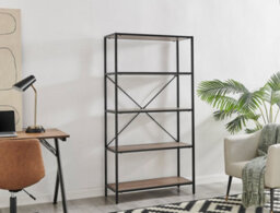 Furniturebox Ashton Black Metal Box Shelf Unit With 5 Scratch Resistant Wood Effect Melamine Shelves Supporting 10Kg Each - thumbnail 3