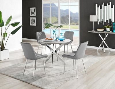 Furniturebox Uk Novara Grey Concrete Effect Round Dining Table & 4 Grey Pesaro Silver Chairs - image 1