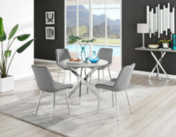 Furniturebox Uk Novara Grey Concrete Effect Round Dining Table & 4 Grey Pesaro Silver Chairs - thumbnail 1