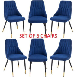 Set Of 6 Blue Velvet Stitched Dining Chair - Modern Dining Room Furniture
