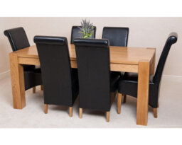 That's Furniture Kuba 180 X 90 Cm Chunky Oak Dining Table And 6 Chairs Dining Set With Montana Black Leather Chairs - thumbnail 3