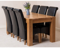 That's Furniture Kuba 180 X 90 Cm Chunky Oak Dining Table And 6 Chairs Dining Set With Montana Black Leather Chairs - thumbnail 1