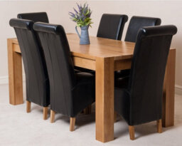 That's Furniture Kuba 180 X 90 Cm Chunky Oak Dining Table And 6 Chairs Dining Set With Montana Black Leather Chairs - thumbnail 2