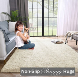 Ameha Living Room Fluffy Shaggy Cream Area Rugs For Bedroom Modern Carpet Non-Slip 120X170 Cm, Non Shedding Indoor/outdoor Rug - thumbnail 1