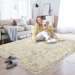 Ameha Living Room Fluffy Shaggy Cream Area Rugs For Bedroom Modern Carpet Non-Slip 120X170 Cm, Non Shedding Indoor/outdoor Rug - thumbnail 7