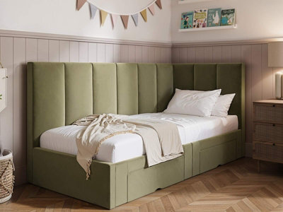 Flair Harley Corner Bed Frame With Storage Drawers Olive Green Velvet - image 1