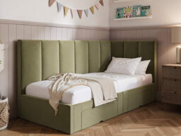 Flair Harley Corner Bed Frame With Storage Drawers Olive Green Velvet - thumbnail 1
