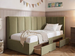 Flair Harley Corner Bed Frame With Storage Drawers Olive Green Velvet - thumbnail 2