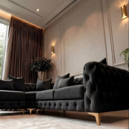 Sofaya Monaco 5 Seater Chesterfield Black Velvet Corner Chaise Sofa L Shaped - Deep Buttoned Upholstery Couch - thumbnail 4