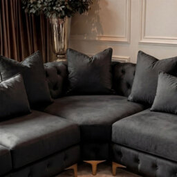 Sofaya Monaco 5 Seater Chesterfield Black Velvet Corner Chaise Sofa L Shaped - Deep Buttoned Upholstery Couch - thumbnail 7
