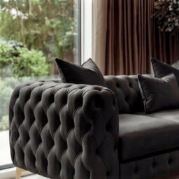 Sofaya Monaco 5 Seater Chesterfield Black Velvet Corner Chaise Sofa L Shaped - Deep Buttoned Upholstery Couch - thumbnail 3