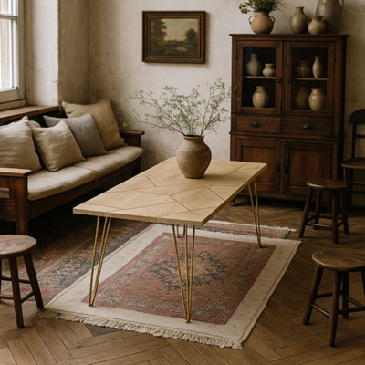 Wyld Haus Bali 6-Seater Light Mango Wood Dining Table With Gold Inlays - image 1